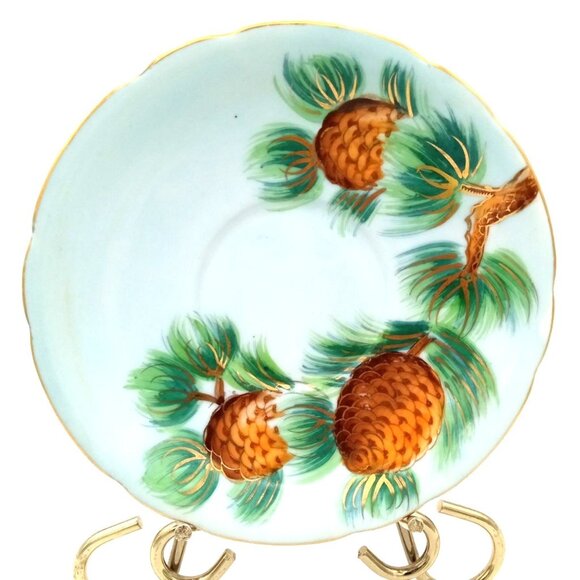 Norcrest Pine Cone Needles Hand painted Saucer Vintage 6 Inch Replacement 3/566 - Picture 1 of 12